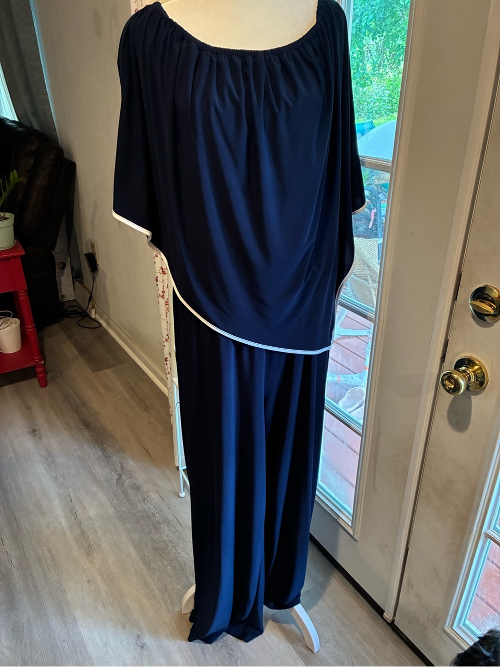 MSK Navy Blue Wide-Leg Jumpsuit with White Trim